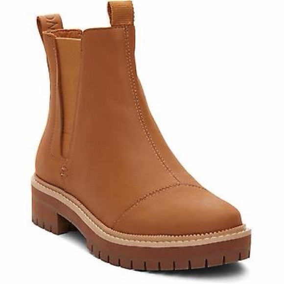 TOMS Dakota Boots Womens Size 6 Tan Leather Chelsea Water Resistant Lug NWOT - Picture 4 of 6